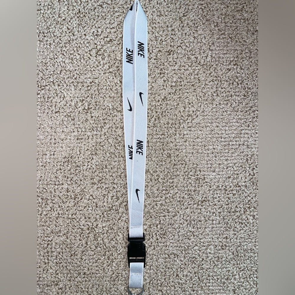 Nike White and Black Logo Lanyard